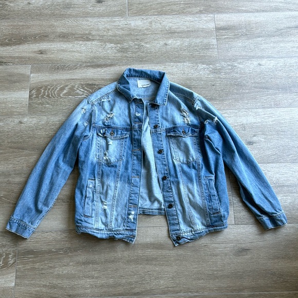 Sneak Peek Distressed Denim Jacket Size Small
